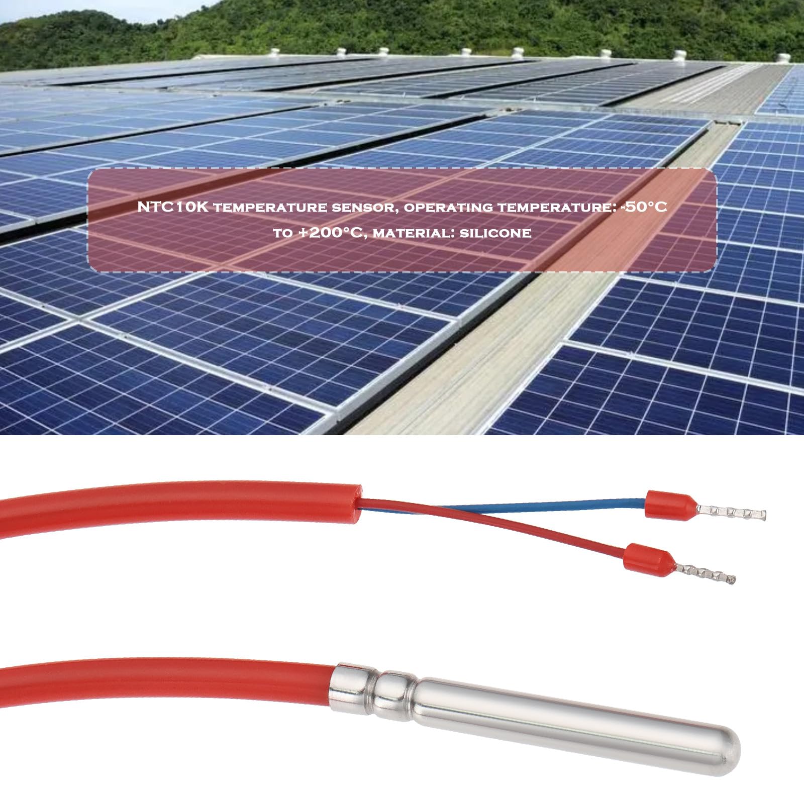 Lot de 2 sondes de capteur de température étanches NTC10K de -50 °C à + 200 °C - Convient pour le chauffage et le contrôle des systèmes solaires - Technologie de ventilation - Fil de 2