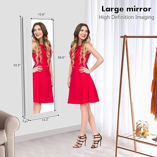 Miniatura 6 de HomVent Armario de joyería con espejo de 6 LED, espejo con almacenamiento de joyas, organizador de armario de joyería con cerradura, armario de