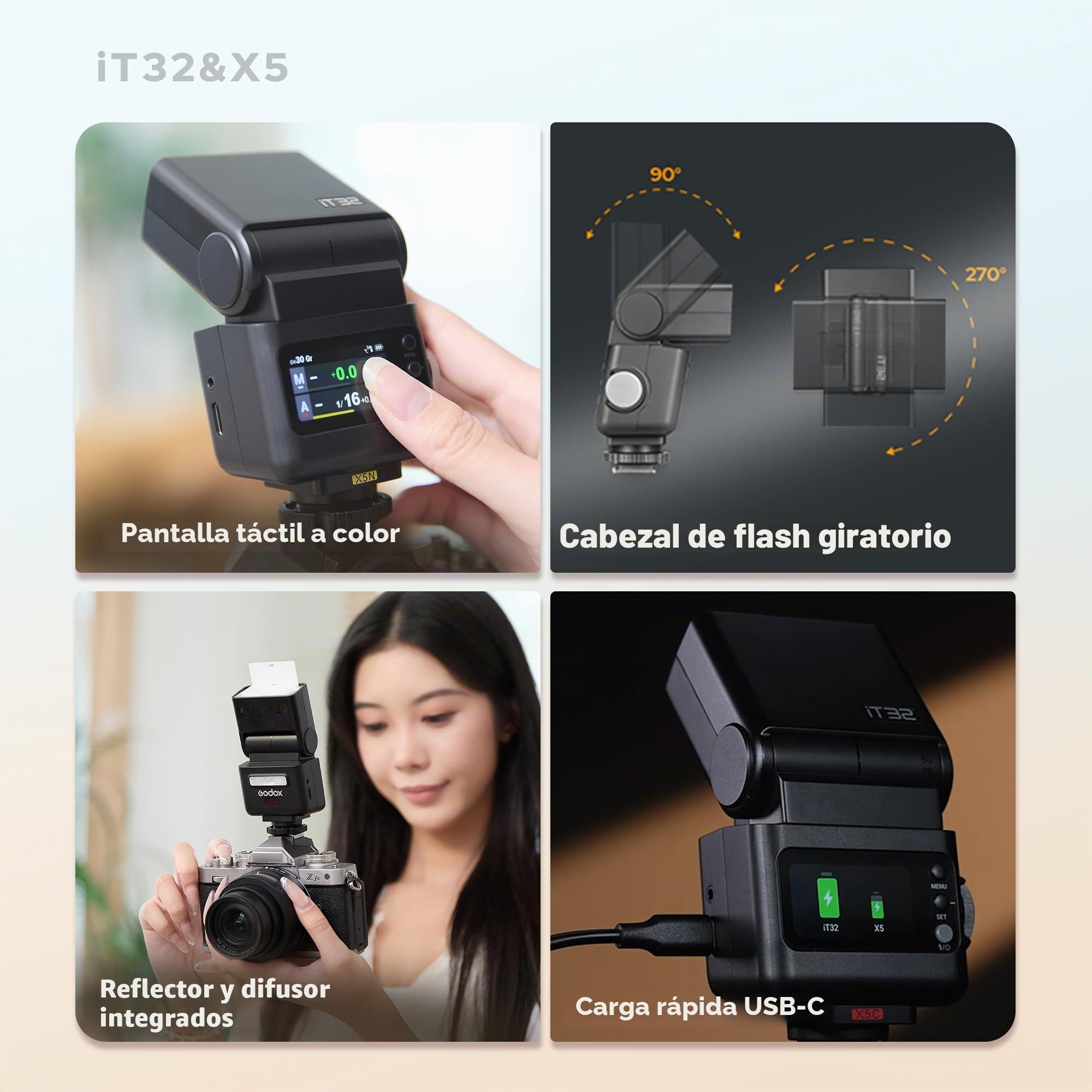 Godox iT32 - Flash de cámara TTL con disparador inalámbrico X5 S 2,4 GHz HSS 1/8000s GN18 con difusor magnético para cámaras Sony