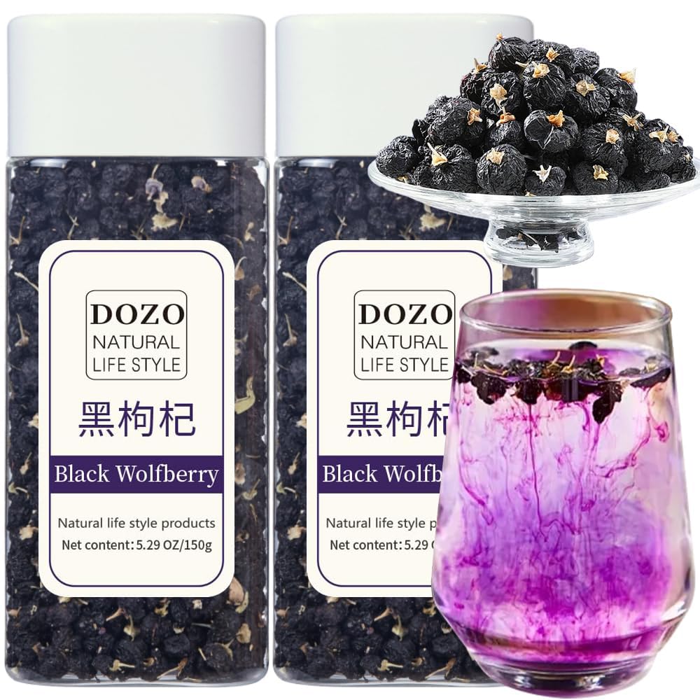 DOZO Black Goji Berry Black Wolfberry Dried Goji Berries Fruit Wild Natural Gogi Berry Tea Fruit Anthocyanin Non-GMO No Additives 10.5oz/300g 黑枸杞 野生黑枸杞