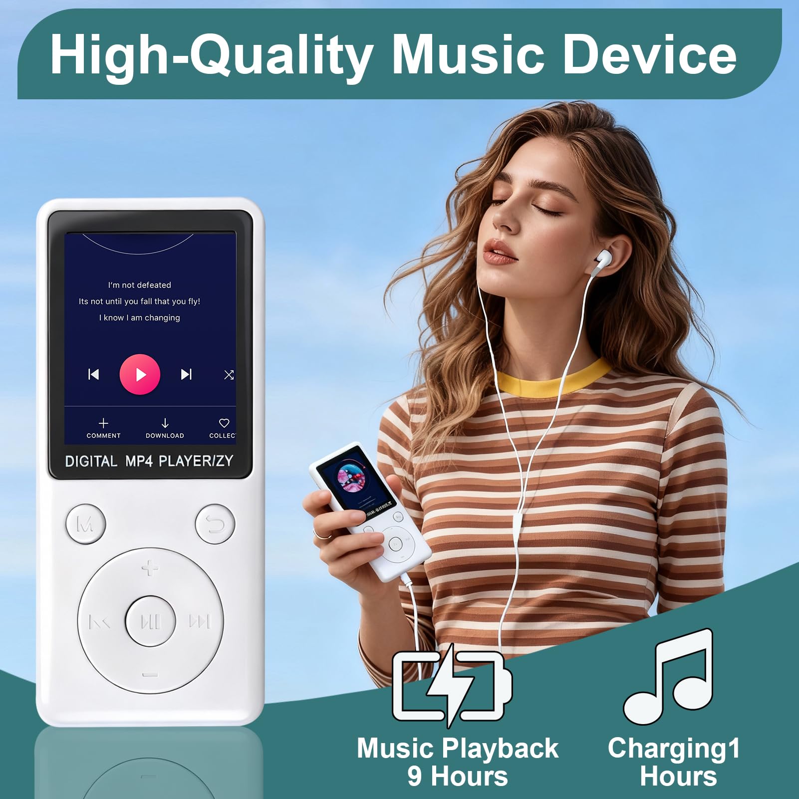 MP3 Player mit Bluetooth 5.2, 32GB Speicherkarte, 1,8 Zoll TFT Farbbildschirm, tragbarer Musikplayer mit Lautsprecher, FM Radio, Sprachaufnahme, E-Book, Video, Fotobetrachter, für Sport