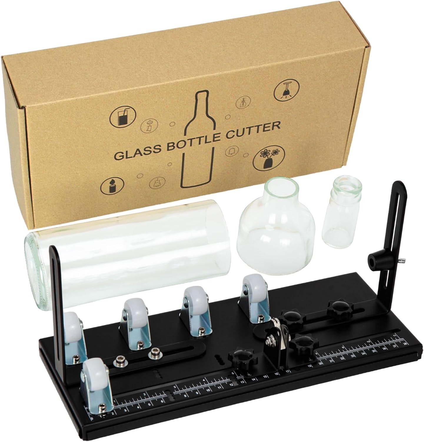 MiiMoo Glass Bottle Cutter, Upgraded Dual-Baffle Glass Cutter Kit for Cutting Round, Square Bottles and Bottlenecks, Suitable for Bottles of Wine, Beer, Whiskey, Champagne