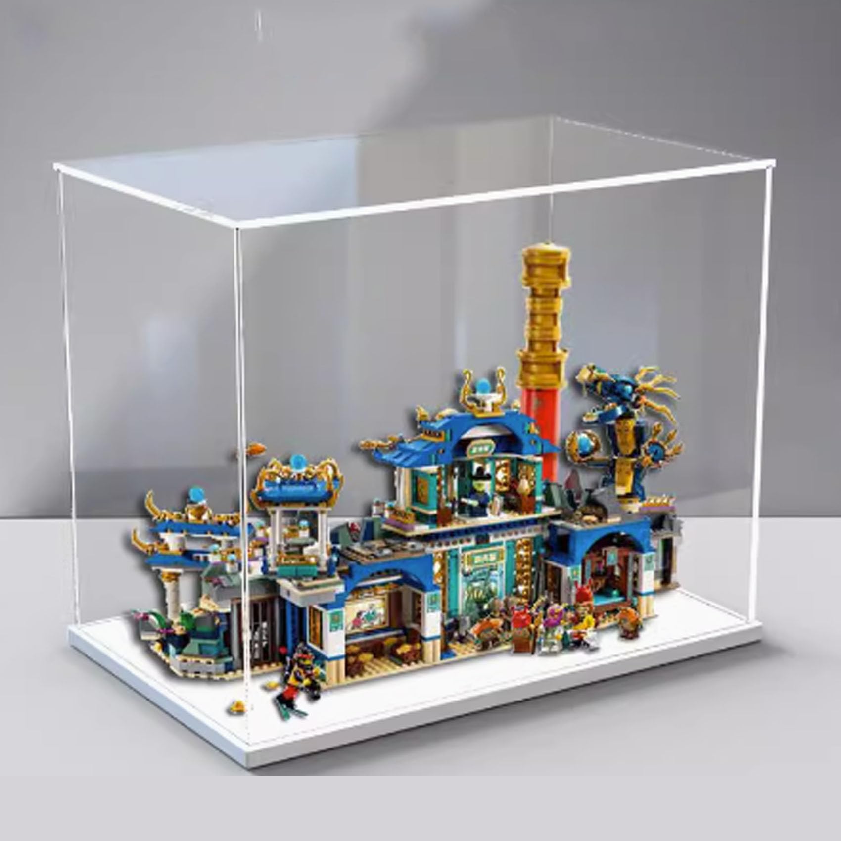 Display Box Compatible with Lego 80049 Tokai Dragon Palace Dustproof Display Case, Model Collectibles Display Case (No Lego Model) (White)