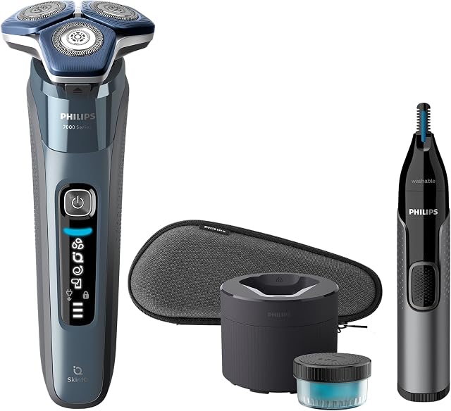 Philips Rasoir Series 7000 Mouille & Rasoir électrique sec & Truffe du nez 3000 Un ensemble, SkinIQ Technologie avec des lames de précision en acier, trimeur pop-up, étui de voyage, nettoyeur Pod, Amazon Exclusive, BD0101AZ