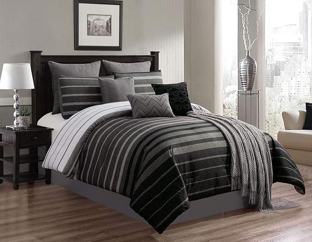 Riverbrook Home Sterling Collection Comforter Set, Queen, Barkley - Black/Gray, 10-Piece Set