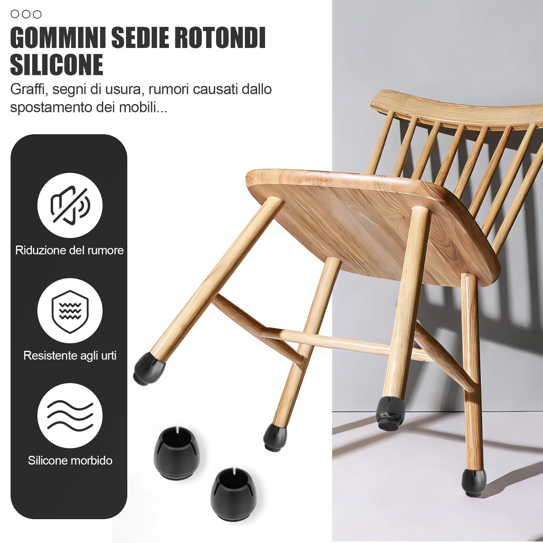 40 Pezzi Tappi per Sedie in Silicone Nero, Gommini Coprigambe Rotondi per Gambe di Sedie 12-16mm, Protezioni per Pavimento Antigraffio e Antiscivolo per Casa e Ufficio(NERO)