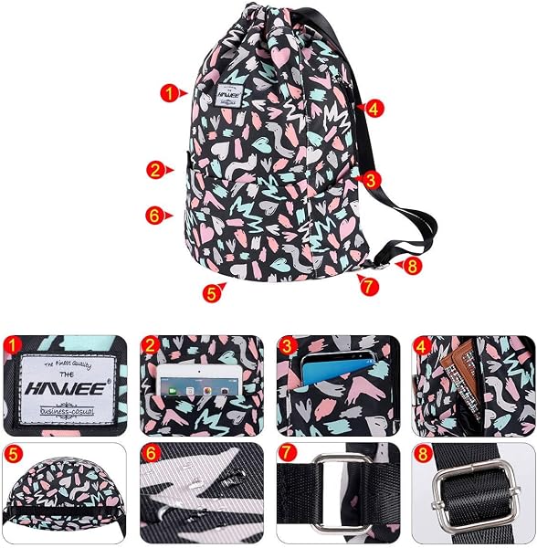 Impermeable Casual Mochila con Cordón Grande Deporte Bolso de Gimnasia Mochila de Cuerda Unisex para Mujer Hombre Vida Cotidiana Aire Libre Yoga Escuela Playa Nadar - 2