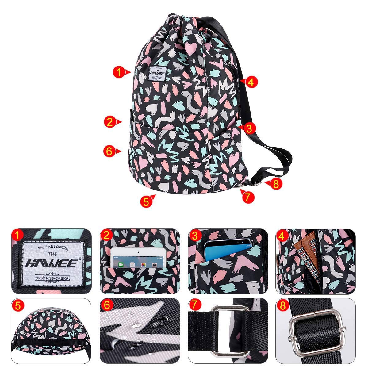 Impermeable Casual Mochila con Cordón Grande Deporte Bolso de Gimnasia Mochila de Cuerda Unisex para Mujer Hombre Vida Cotidiana Aire Libre Yoga Escuela Playa Nadar — view 2