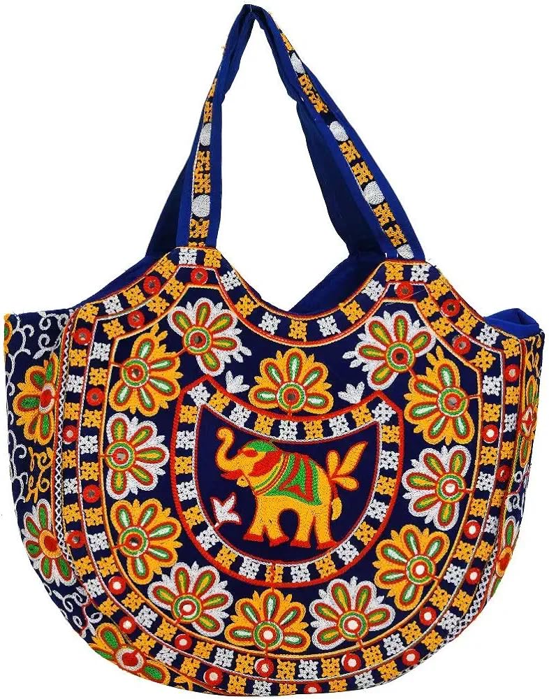 saintimo Attractive Looking Cotton Traditional Ethnic Rajasthani Jaipuri Embroidered Hand bag/Purse for Girls Women (Blue Hath)-picture-37