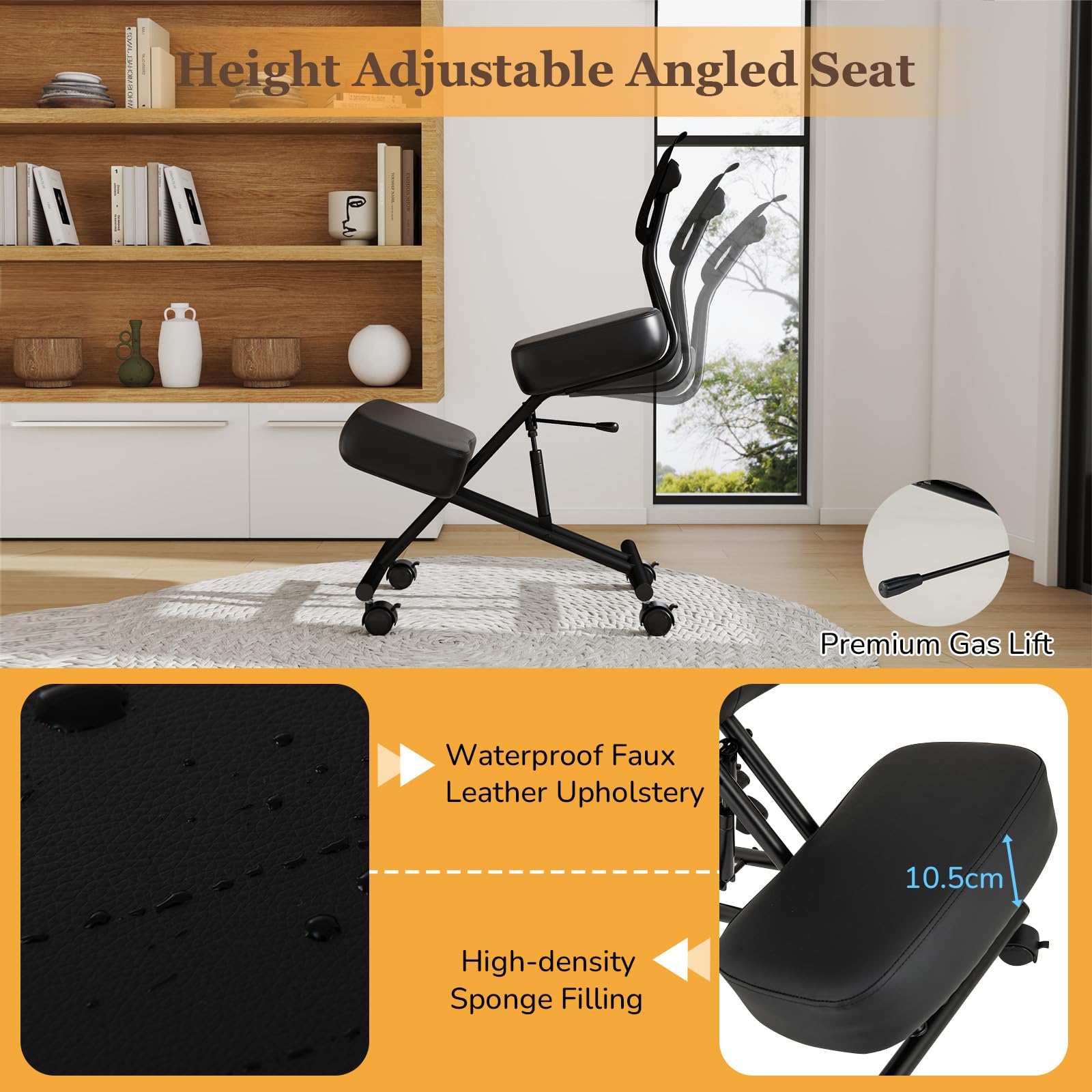 GIANTEX Tabouret Genouillères Réglable avec Dossier, Chaise de Travail Ergonomique, Roues à Verrouillage, Support pour Genoux, Chaises Orthopédiques pour Corriger la Posture Assise, Charge 110 kg
