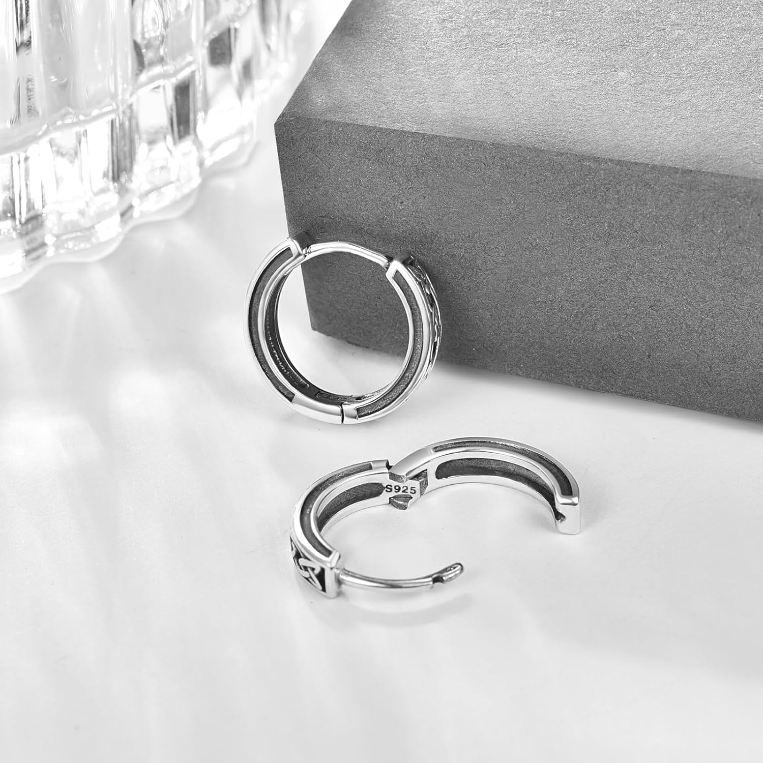 Viking Hoop Earrings 925 Sterling Silver Celtic Knot Earrings Irish Jewelry Gift for Men Women - Image 2
