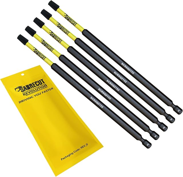 5 x SabreCut SCRSQ2152_5 152mm SQ2 Square Magnetic Impact Screwdriver Driver Bits Set Single Ended Heavy Duty Compatible with Dewalt Milwaukee Bosch Makita and Others