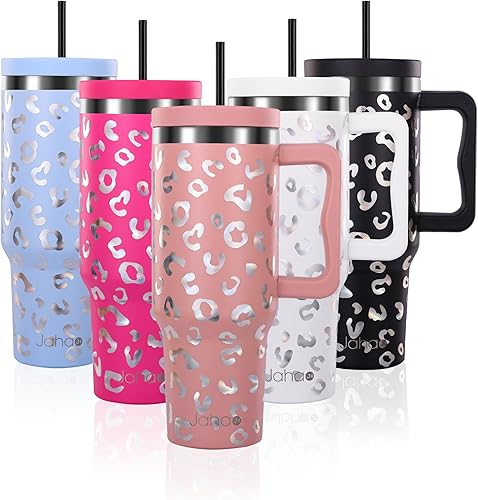 Miniatura 8 de Jahao Vaso de 40 onzas con tapa y pajita, vaso aislado con asa, botella de agua de acero inoxidable, taza de viaje, taza de café a prueba de