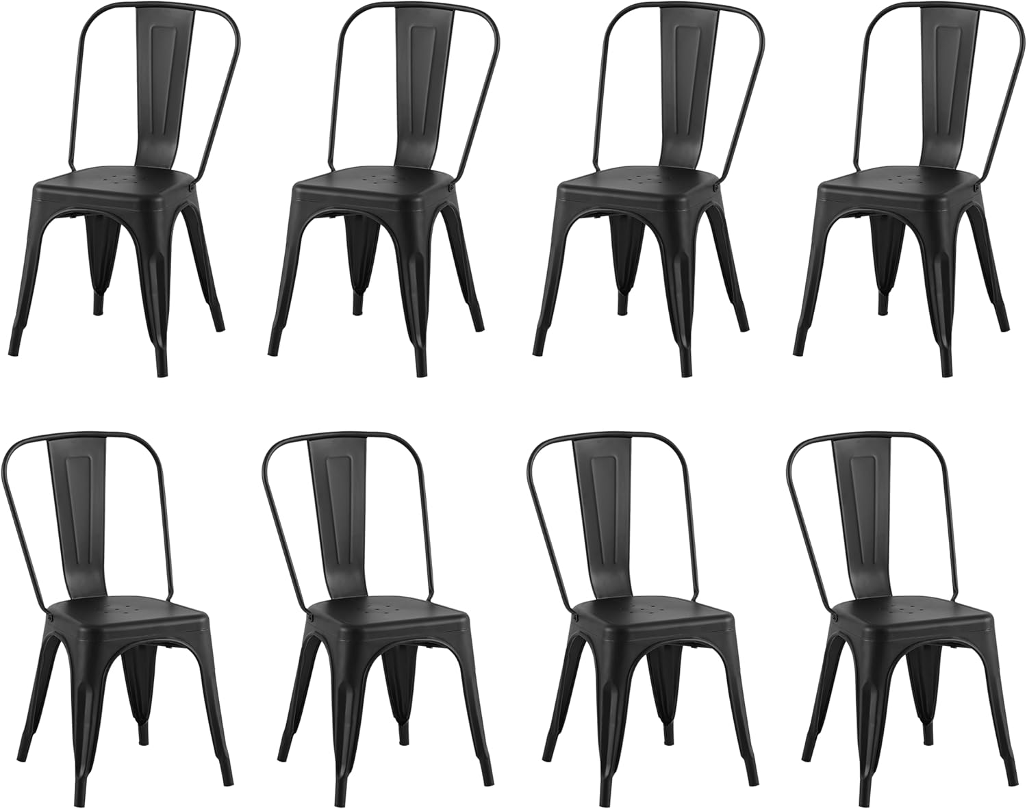 Metal Dining Chairs Set of 8, Stackable Tolix-Style Chairs with Back,Designed for Everyday Indoor Dining,Kitchen & Dining Room (Matte Black)