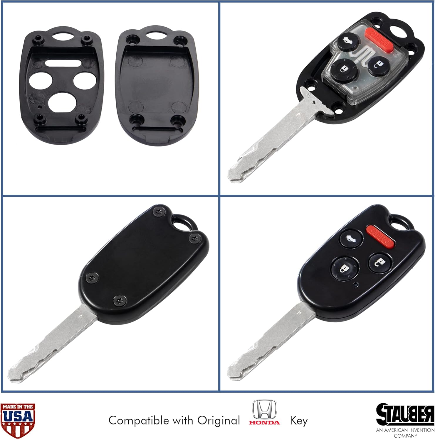 STAUBER Best Honda Key Shell Replacement for Accord, Ridgeline, Civic, and CR-V - KR55WK49308, N5F-A05TAA, N5F-S0084A - NO LOCKSMITH REQUIRED! Save using your old key fob and chip! - 2 Pack (Black)