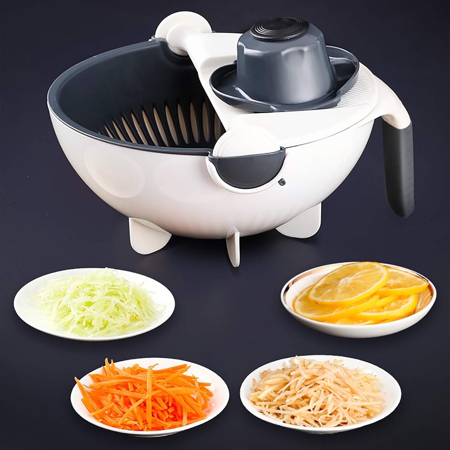 Onion Mincer Cubes for All Vegetables, Multifunctional, Vegetable Chopper, Kitchen, Vegetable Slicer, Cutting Grater, Food Chopper with Drain Basket and Hand Guard, White, 22 x 10.5 cm (9 x 4i