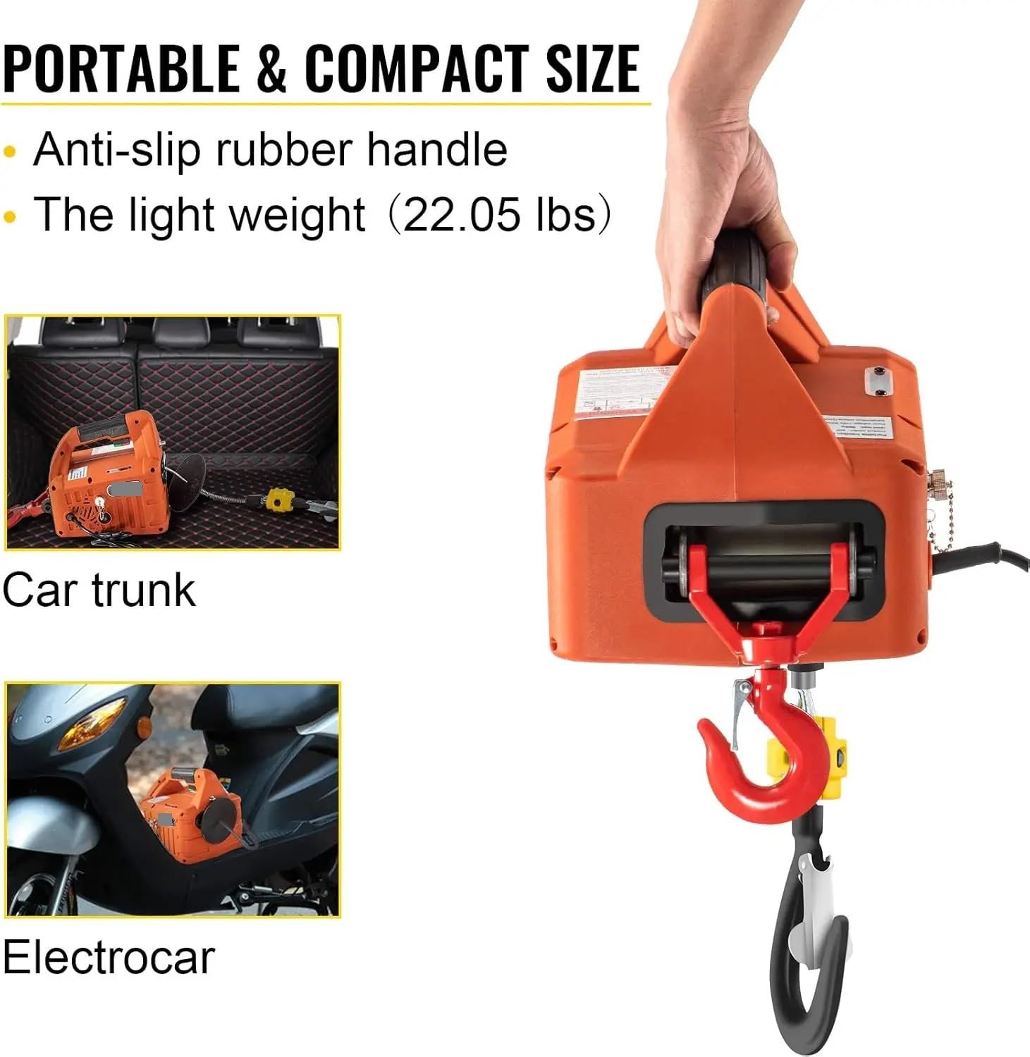 Cabrestante Eléctrico De 1500W, Grúa Eléctrica Portátil Con Capacidad 500KG, 3 En 1, Mando A Distancia Inalámbrico Cabrestante Elevador Polipasto