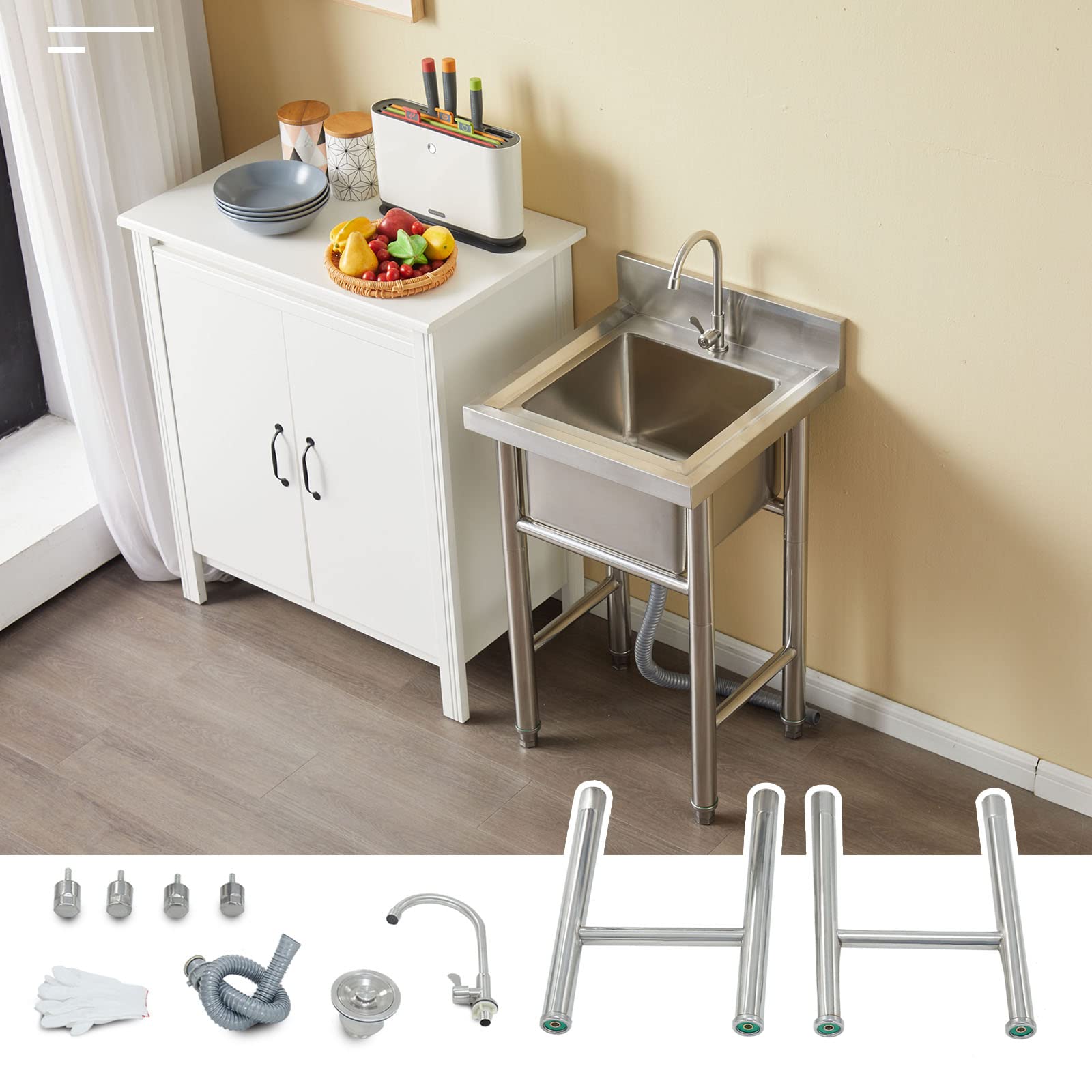 Lavello da Cucina,lavello Cucina con Rubinetto in Acciaio Inox 304,Singolo,13,78" x 13,39"/17,7" e Vasca Interna 16,5" (Ristorante,Cucina,Lavanderia,Garage)