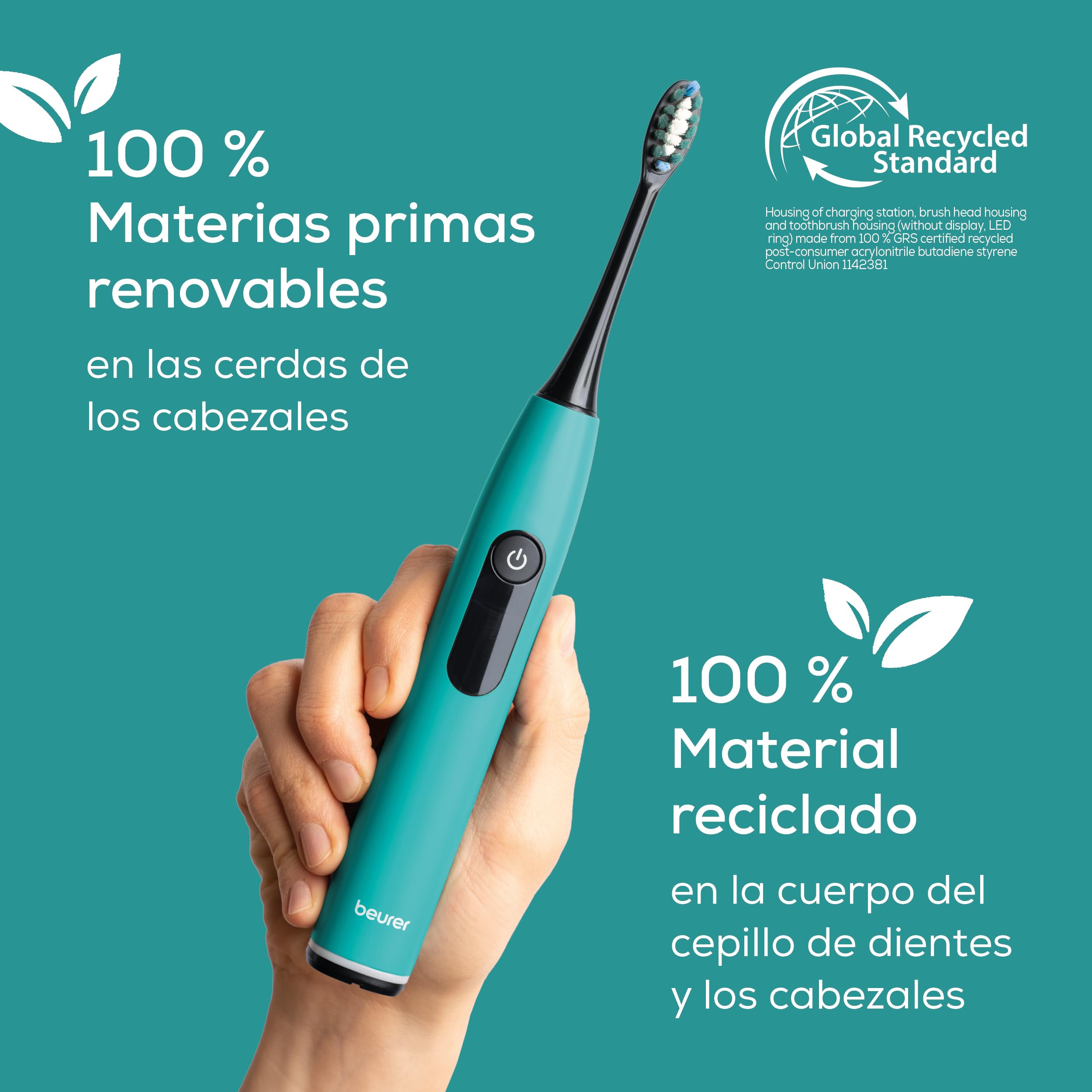 Beurer SC 50 Ocean Breeze Cepillo de dientes sónico eléctrico, 5 modos de cepillado y sensor de presión, 80.000 vibraciones, pantalla con indicador de tiempo de cepillado, 2 cabezales de recambio