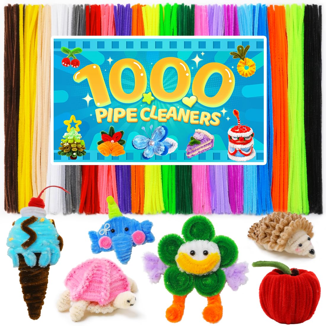 Tiehuoxia 1000 PCS Pipe Cleaners, 20 Colors Pipe Cleaners for Crafts, Arts and Crafts Supplies for DIY, Decorations (Multi-colored)