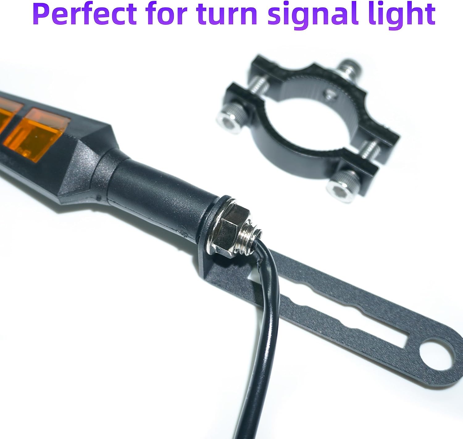 10mm Motorcycle Turn Signal Bracket, 4pcs Universal Bicycle Indicator Lamps Pipe Clamp Light Black Metal Turn Signal Bar Mounts Brackets Holder Accessories
