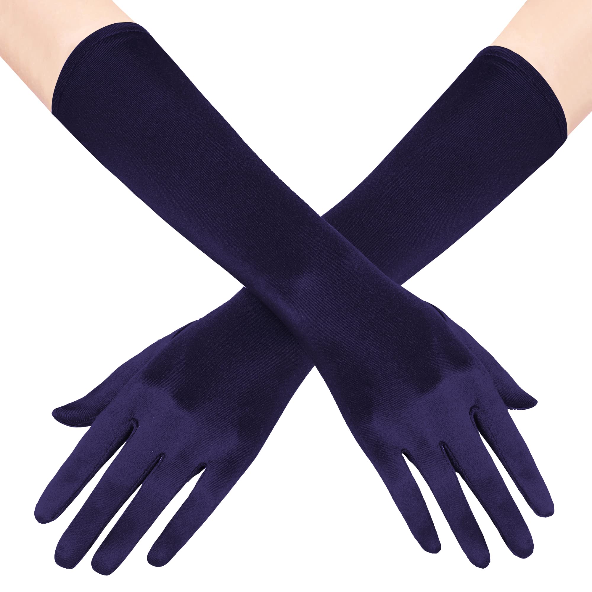 Guantes largos de satén azul BABEYOND estilo ópera de 38 cm 7
