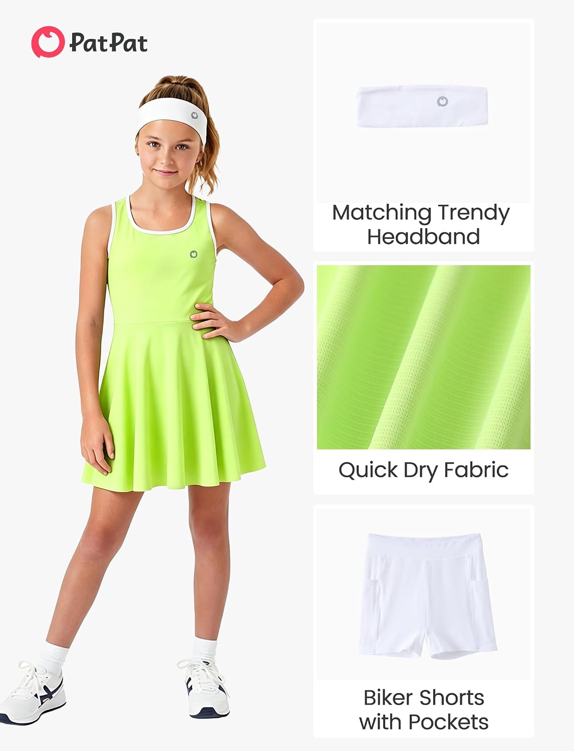PATPAT Girls Athletic Dress Tennis Summer Outfit with Headband & Shorts image 4