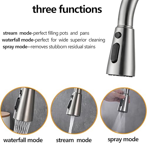 Miniatura 3 de Grifo de cocina con rociador extraíble de níquel cepillado de una sola manija Grifos para fregadero de cocina con rociador extraíble de acero