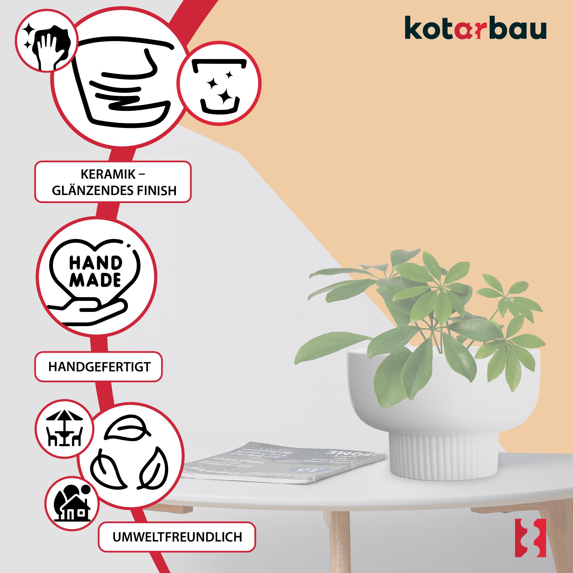 KOTARBAU® 2 szt. Donica Biała ⌀ 24 cm Doniczka Ceramiczna Szkliwiona Doniczka na Kwiaty i inne Rośliny Osłonka na Kwiaty