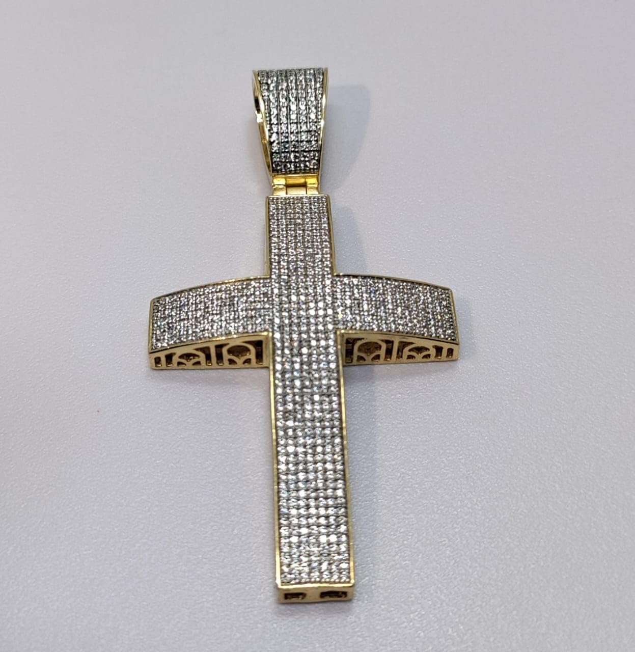 5.50 CT D/VVS Lab Created Diamond Religious Cross Pendant Mens Charm 14K Yellow Gold Plated Sterling Silver Jewelry