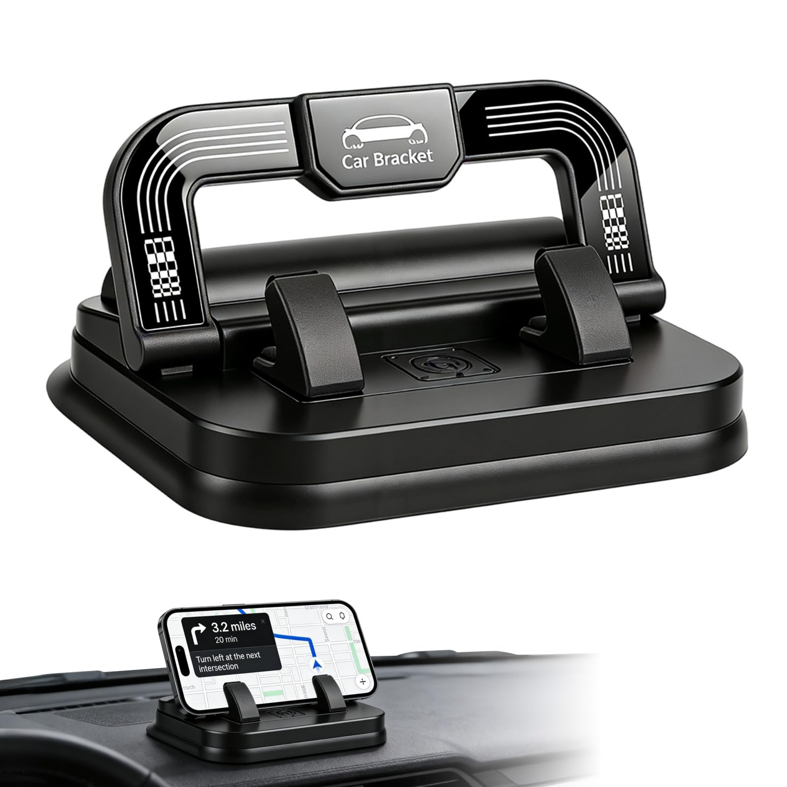 Car Phone Holder 360 Degree Rotation 2 in 1 Dashboard Stand Number Plate Cellphone Mount Horizontal and Vertical