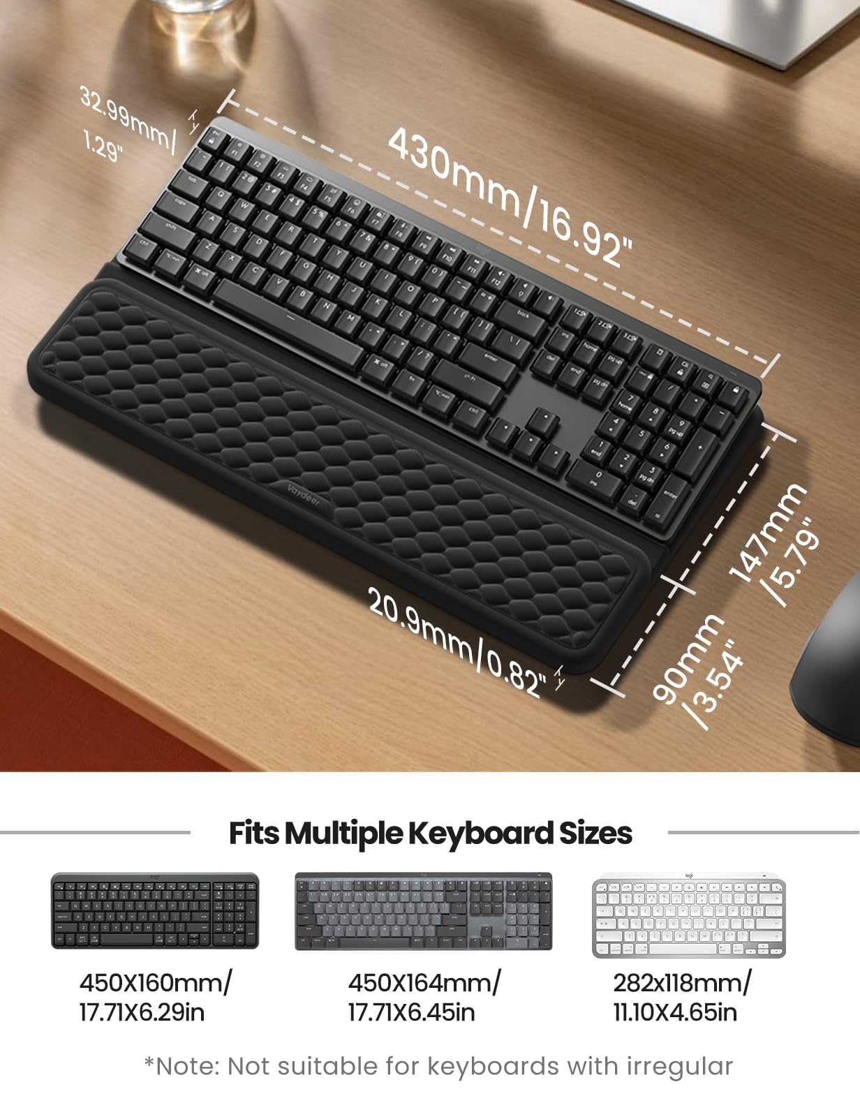VAYDEER Podkładka pod nadgarstek ergonomiczna z podstawą pod klawiaturę 2 w 1, pianka memory, antypoślizgowa, czarna