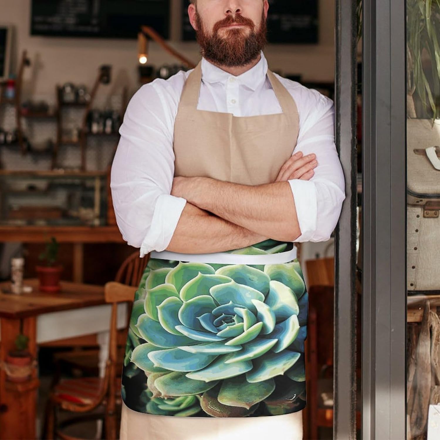 Succulent Plants Apron Waterproof Chef Works Half Bistro Server Apron Adjustable Waist Half Apron With Pockets for Men Women Soft Cooking Apron