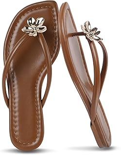 Gothictor Women's Flip Flops Floral Flat Sandals for Women Square Toe Slip on Comfortable Dressy Thong Sandals Beach Wedding Shoes