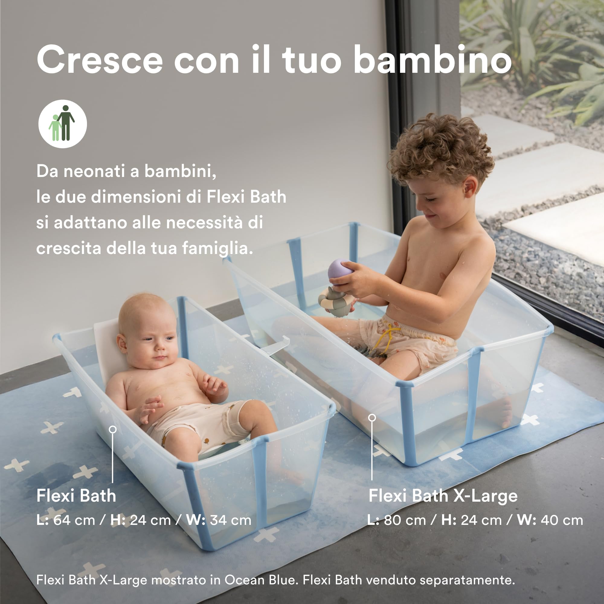 Stokke Flexi Bath XL (Sandy Beige) con Supporto per neonati - Durevole e Facile da conservare - Ideale per neonati fino ai 48 mesi