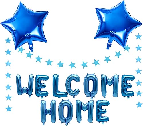 Cartel de globo de letras de bienvenida a casa, globos de papel de aluminio con pancarta de estrella para despliegue temático del ejército, disponible en Yaxa Colombia