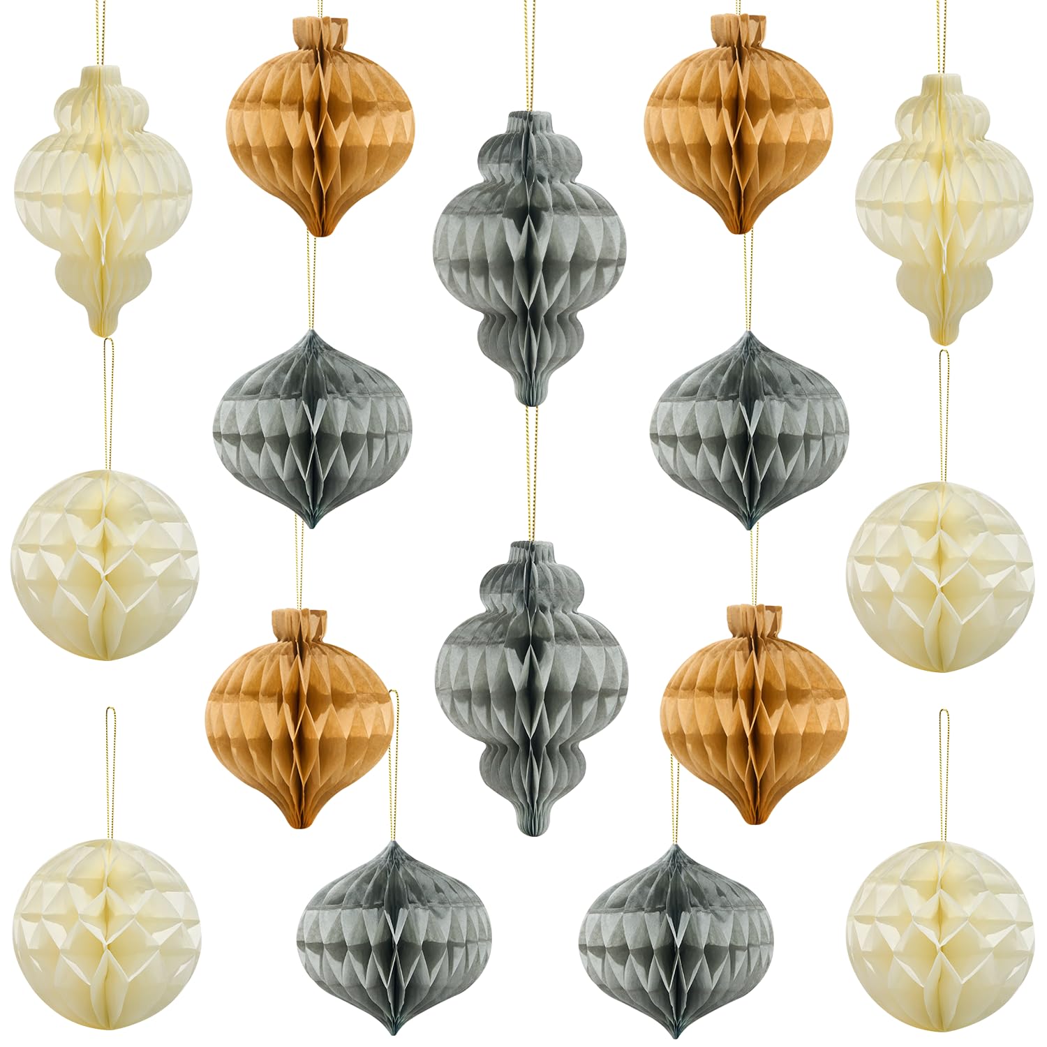 Syoulin - Decoración de Navidad, decoración navideña interior, 16 unidades de papel 3D de panal, adornos colgantes para fiestas de Navidad, decoración de árbol de Navidad, decoración de mesa de