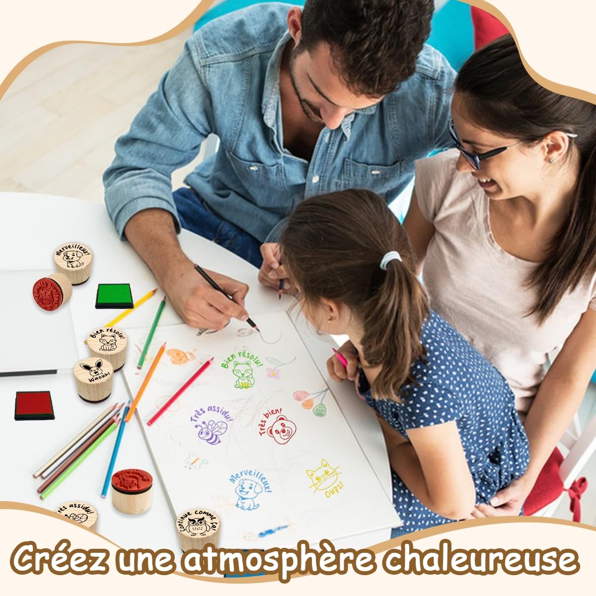 6PCS Tampon Maitresse D'école, Tampons Bois En Caoutchouc pour