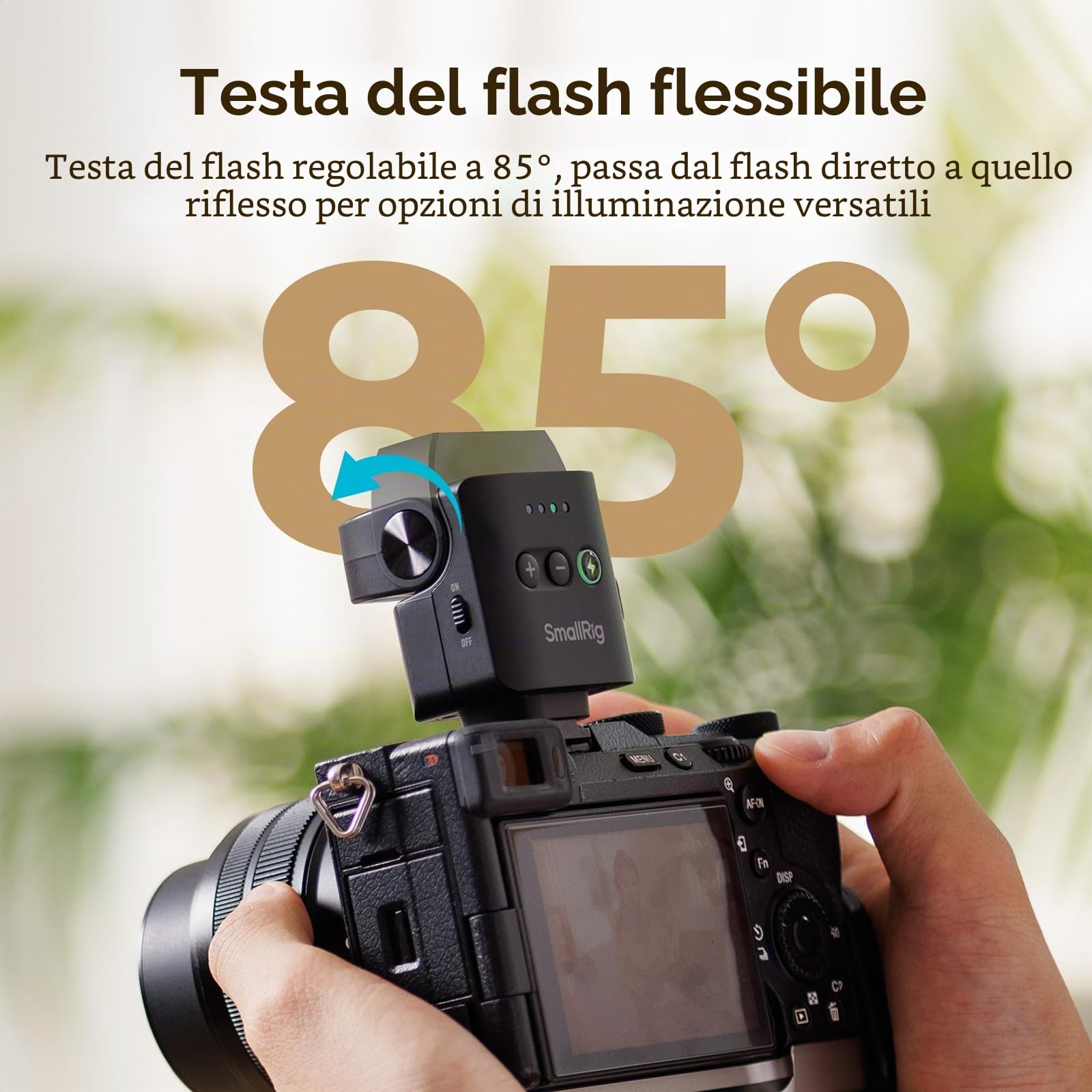 SMALLRIG RS-22 - Mini flash per fotocamera Sony, Nikon, Canon, Fuji, Speedlite manuale GN8, regolabile a 85°, 4 livelli 1/1-1/8, 700 flash a piena potenza, 6500 K, batteria da 400 mAh, 5883