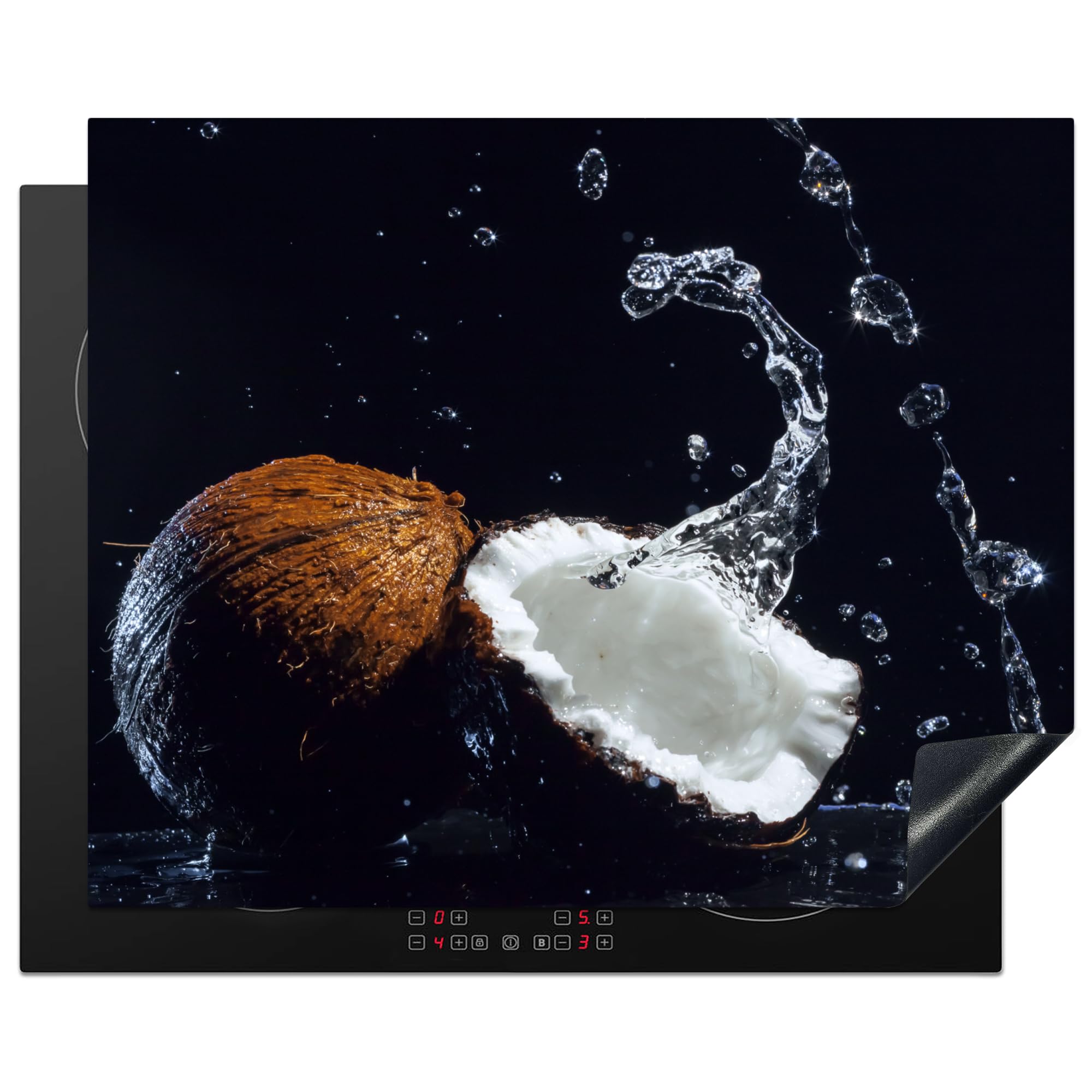 KitchenYeah© Induction Hob Protector Mat 20.5"x25.6" / 65x52 cm Cooker Top Protectors Cover Ceramic Covers Electric Hobs Vinyl Coconut - Still Life - Water - Black - Fruit — image 1