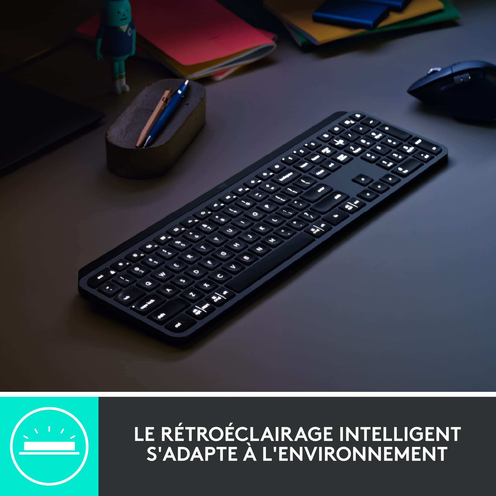 Logitech MX Keys for Business - Clavier rétroéclairé sans Fil, Touches Perfect Stroke silencieuses, Technologie Logi Bolt, Bluetooth, Rechargeable, Windows/Mac/Chrome/Linux, Français AZERTY - Gris