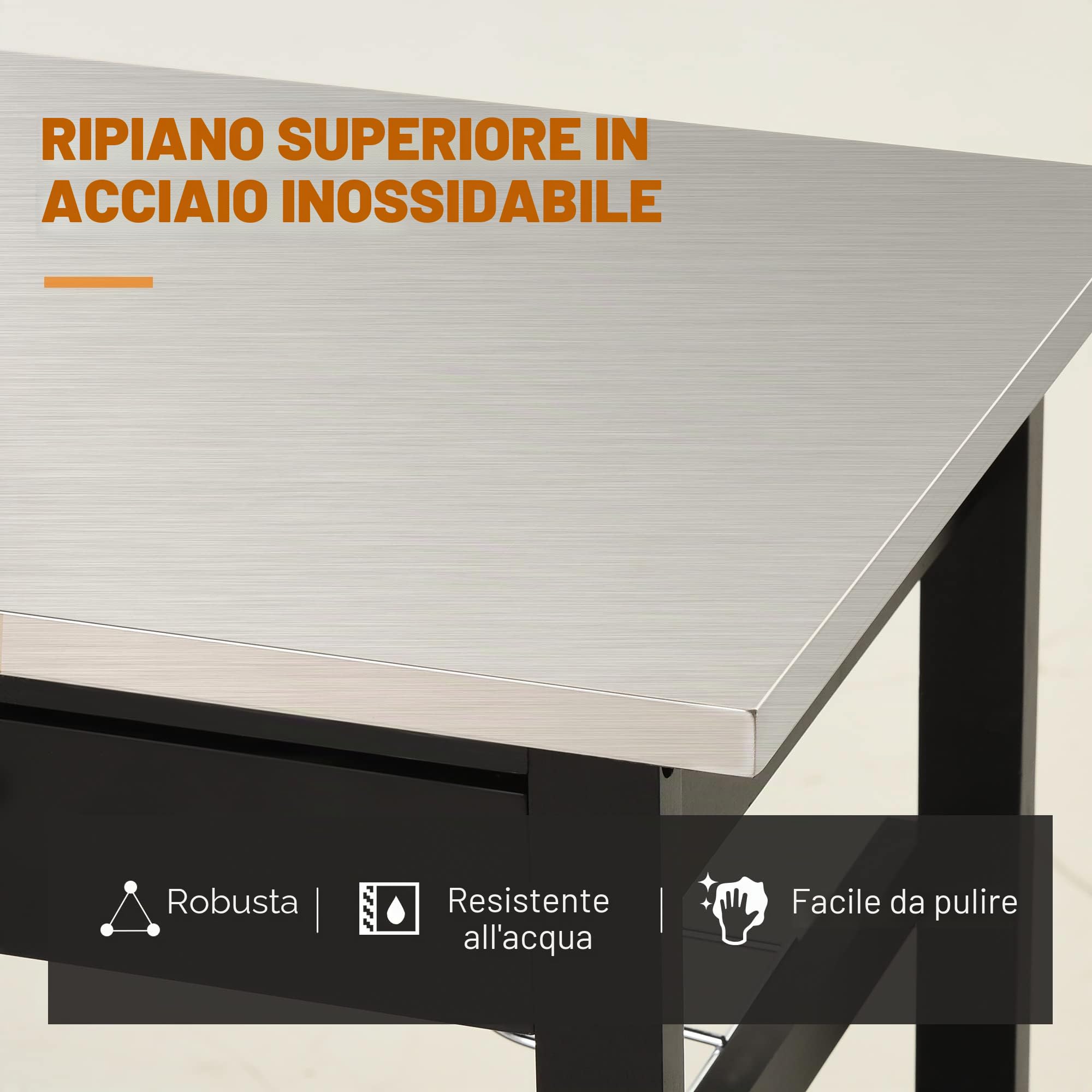 HOMCOM Carrello di servizio tavolo da 60 x 40 x 85 cm, colore: Nero | Tavolo Rotelle, Ripiano, Conservazione Bottiglia, Vassoio Acciaio Inox