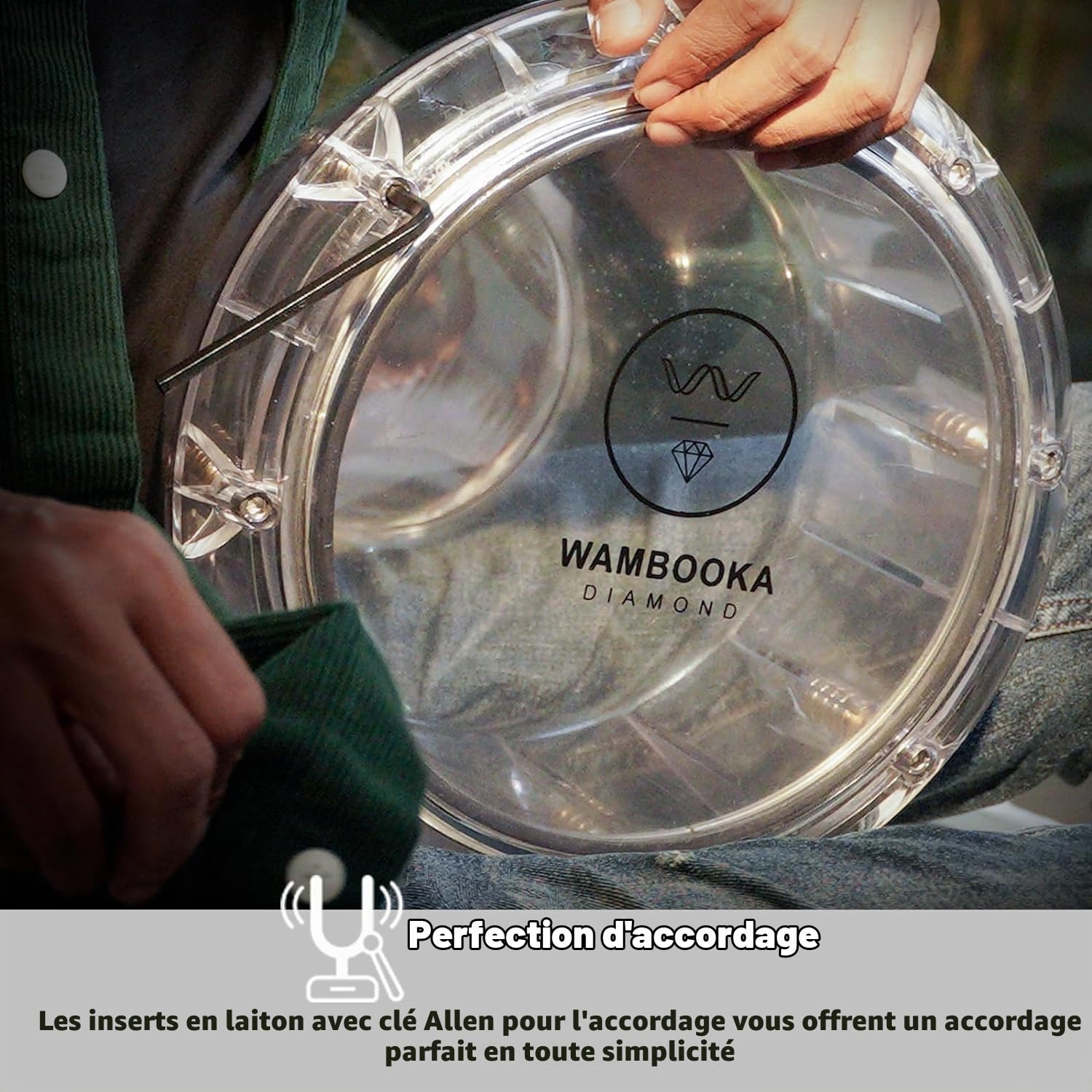 Diamond Darbuka Tambour avec tête de 22,2 cm, clés d'accordage en laiton et sac rembourré de 43,2 cm de long (PC transparent)