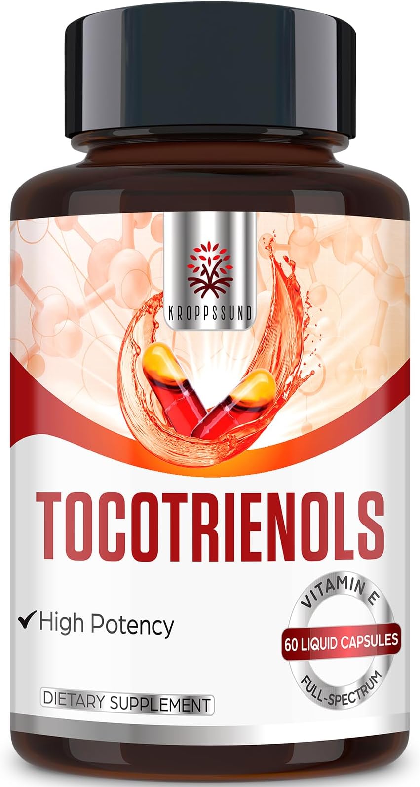 Kroppssund Tocotrienol Supplement 800mg Full Spectrum Capsules Tocotrienol Vitamin E -60 Liquid-Filled Capsules