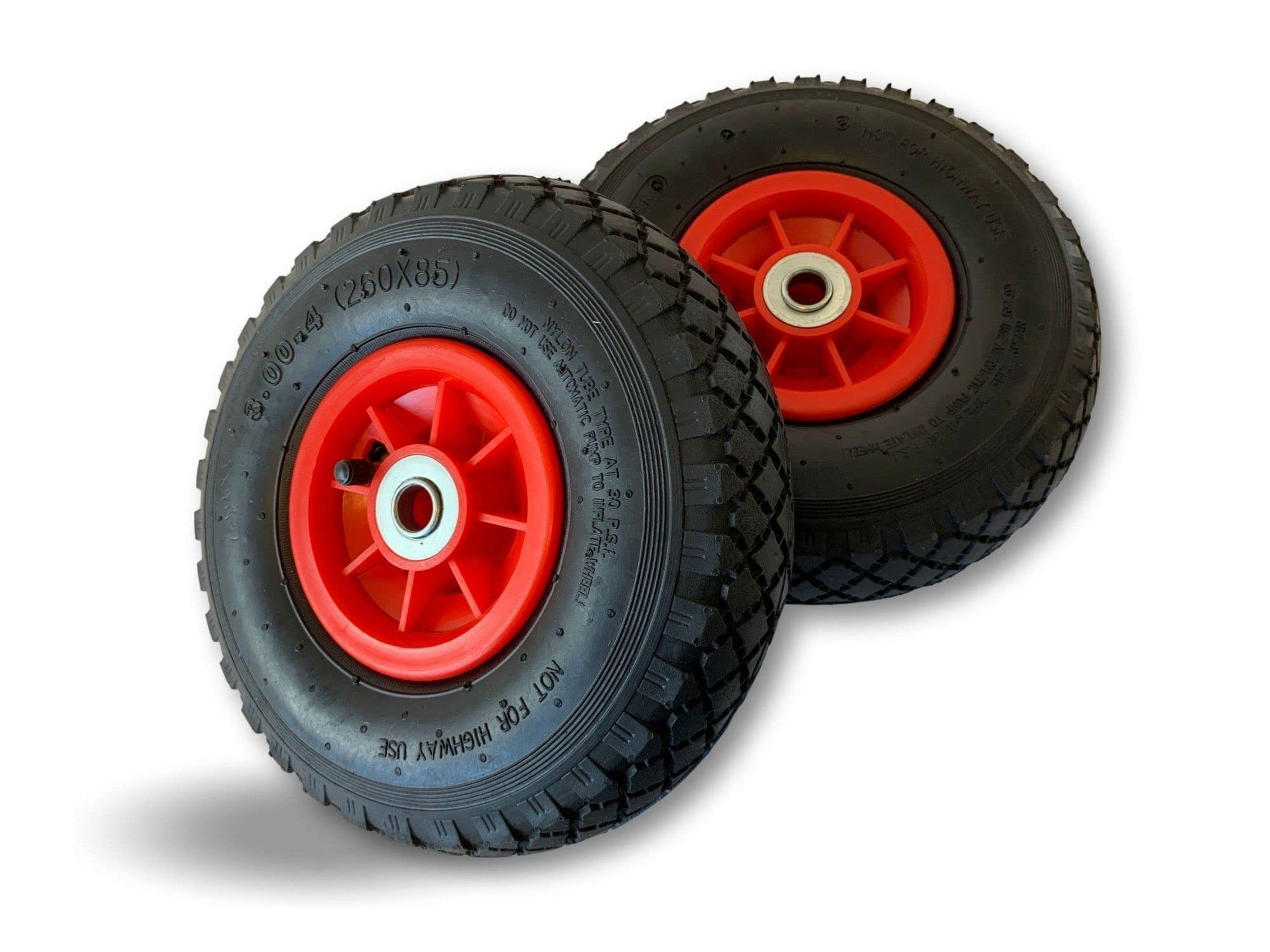 Lot de 2 Roue gonflable 260 x 85 mm (3.00-4) Diable / Chariot Alésage 20 mm