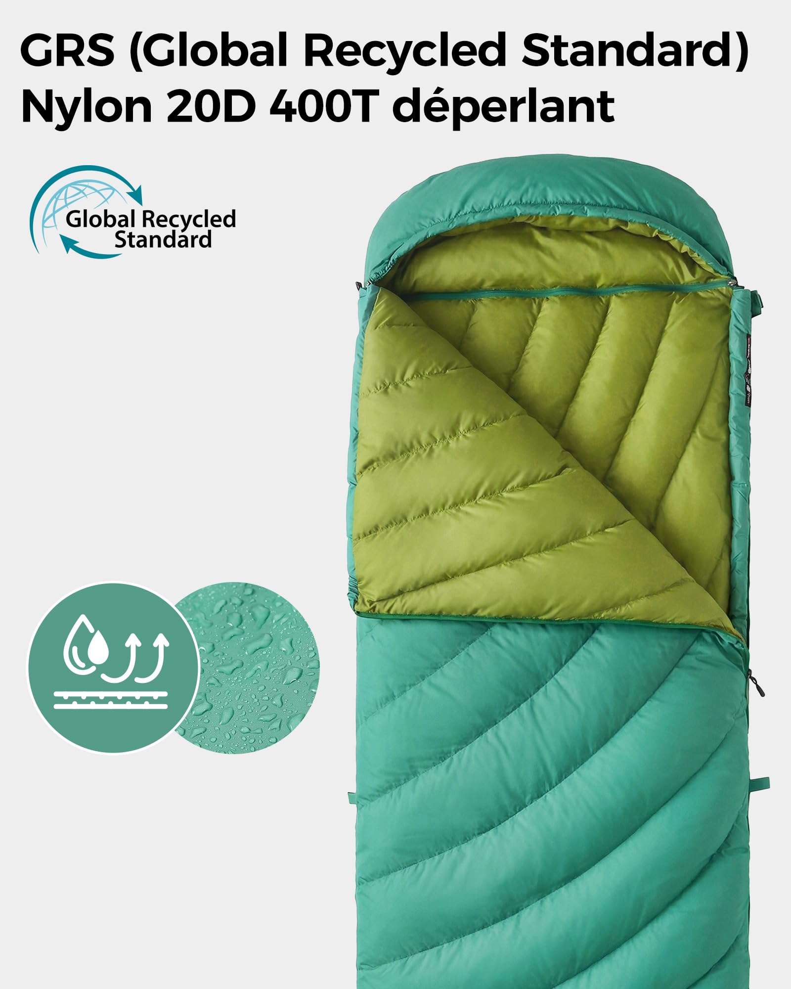 ATEPA Sac de couchage en duvet, sac de couchage d'extérieur avec duvet 600 FP, imperméable, sac de couchage pour 4 saisons, idéal pour les adultes pour le camping, les voyages et les aventures