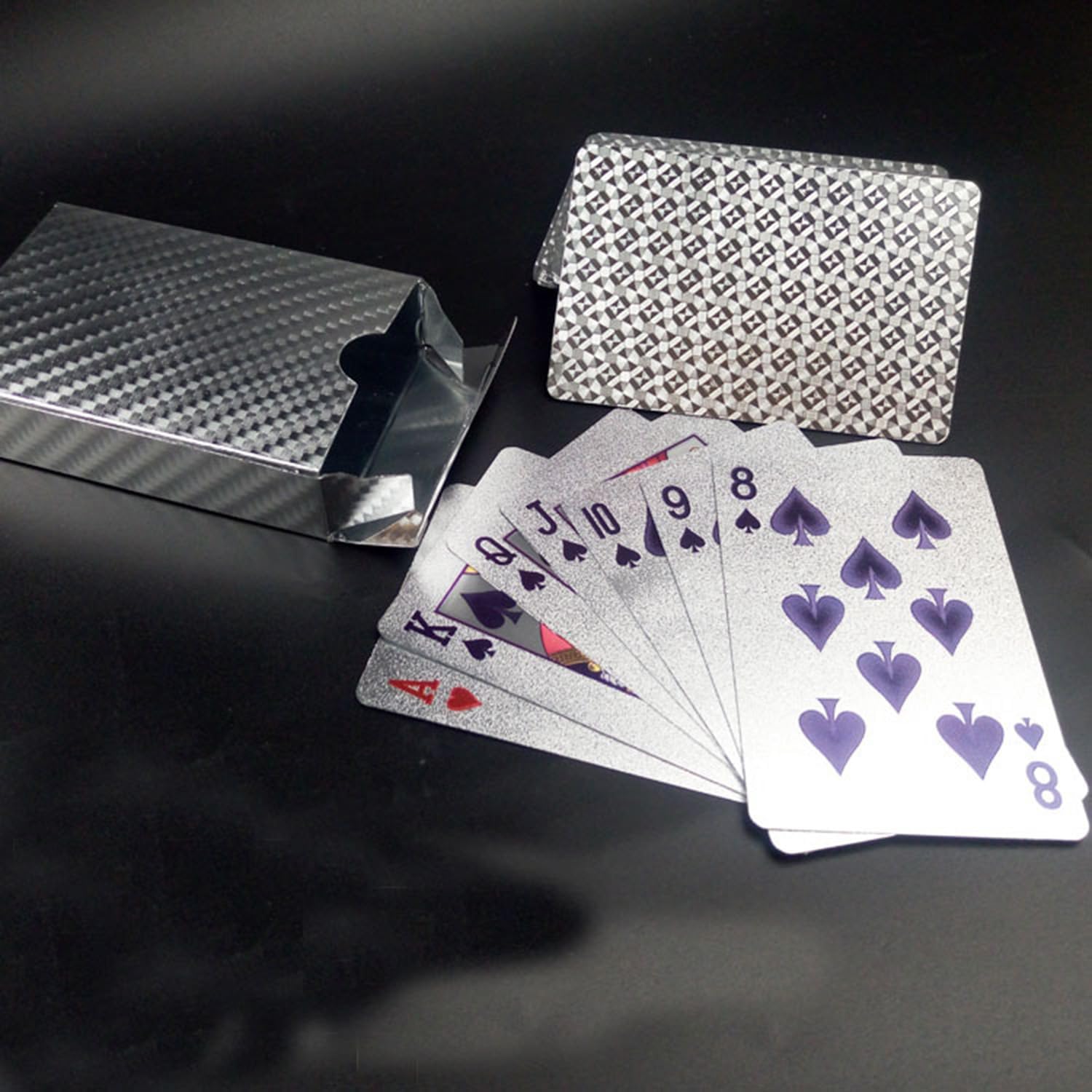 Diamond Black Waterproof Playing Cards - HD Plastic Deck of Poker Cards, Professional Quality, Elegant Design, Perfect for Card Games & Gifts (Silver)