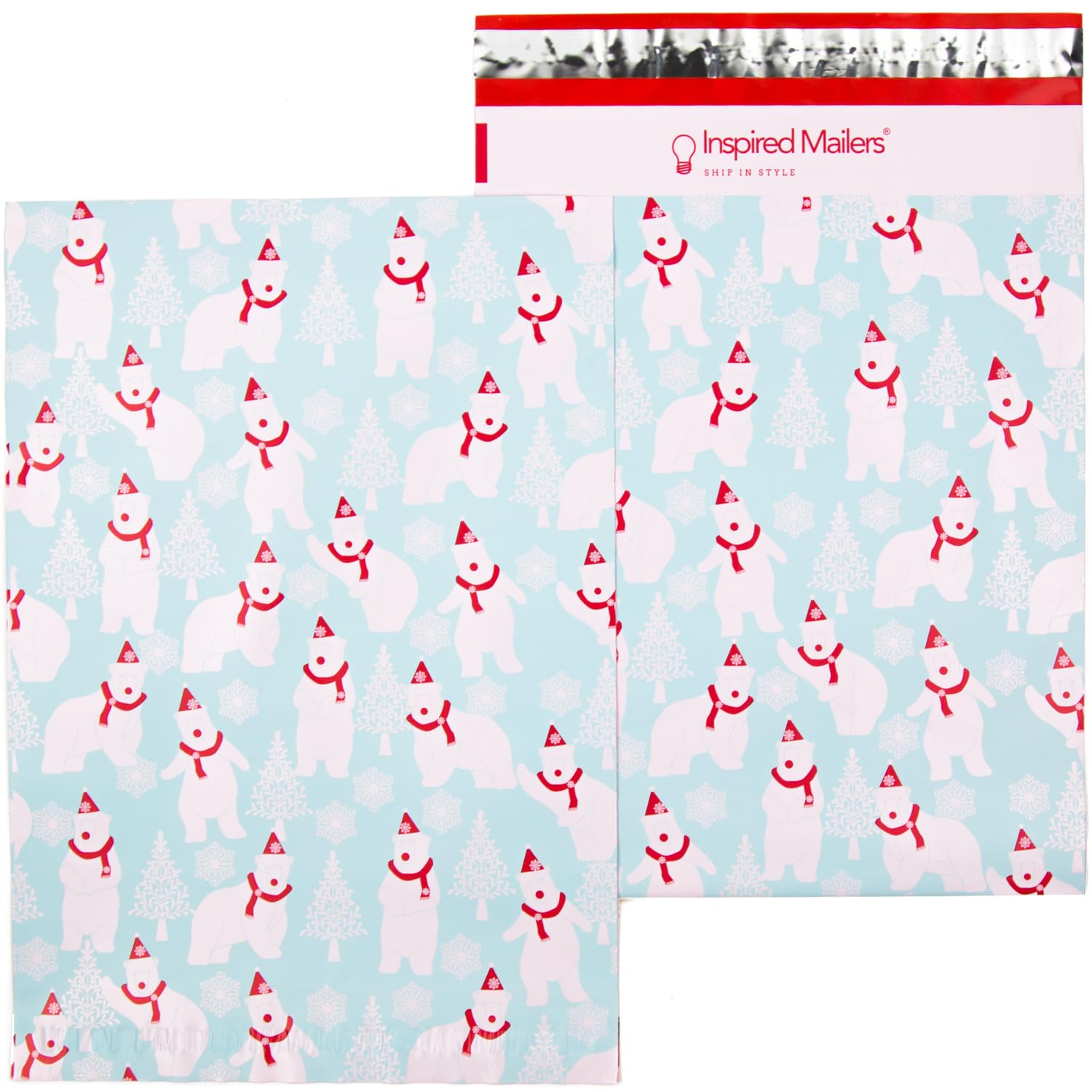 Inspired Mailers - Poly Mailers 10x13-100 Pack - Polar Bears (Blue) - Holiday Poly Mailers - 10x13 Shipping Envelopes - Christmas Packaging Bags