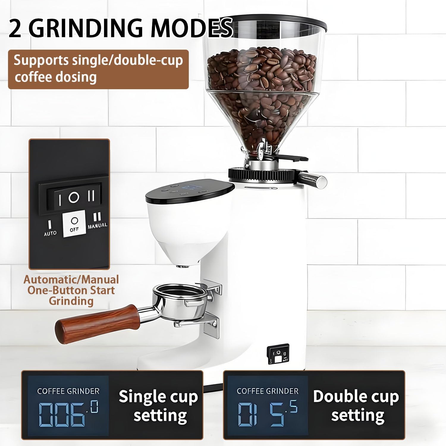 Electric Burr Coffee Grinder，Coffee Grinder，with 60mm Flat Burrs，LED Display， Portion Control，Detachable Funnel Stand，19 Precise Settings，for Espresso, Mocha Black