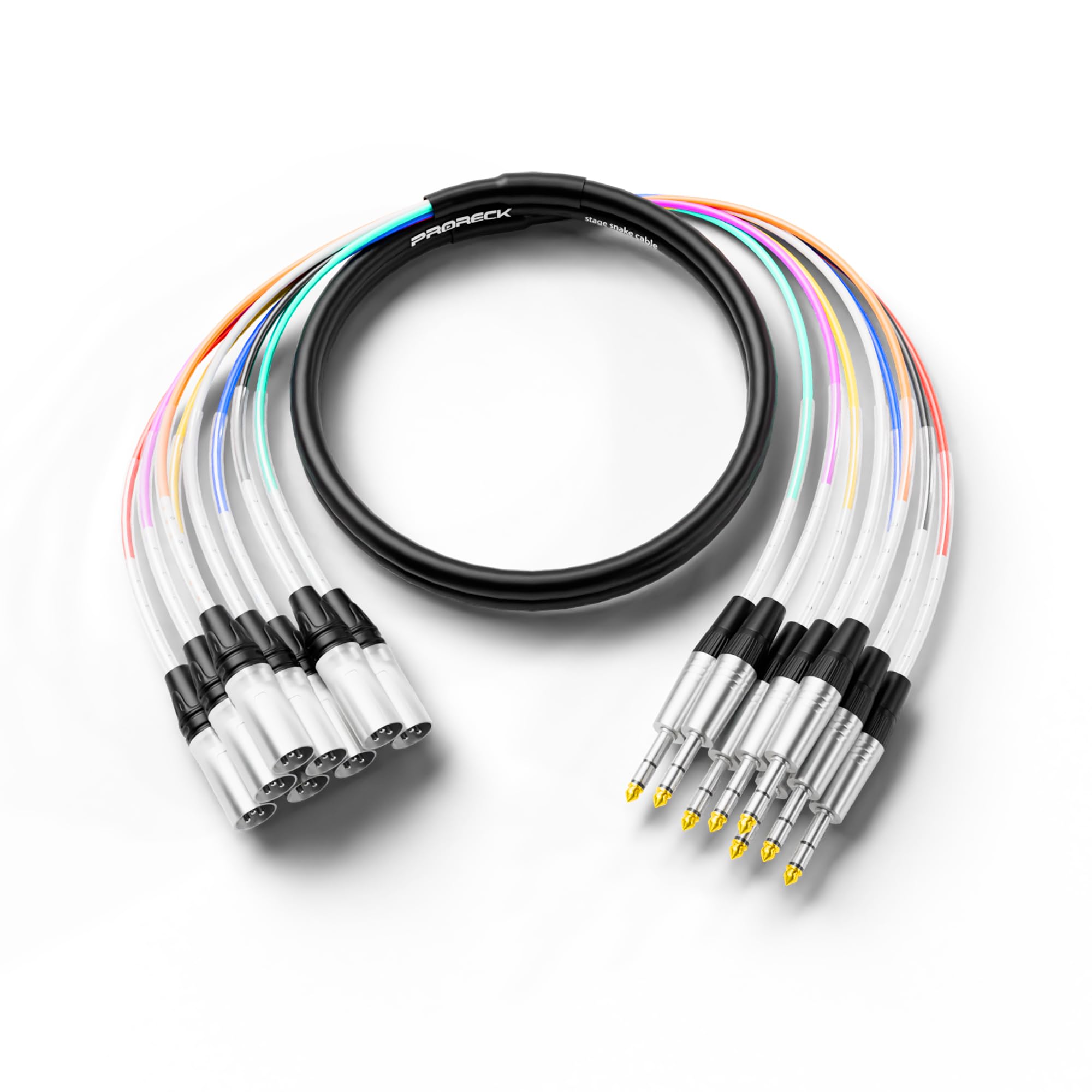 PRORECK Cavo a serpente da 3 m, cavo audio schermato a 8 canali, da TRS a XLR maschio, con connettori colorati per palcoscenico professionale, studio e live (PR-TRS/XLR-8 x 10 m)